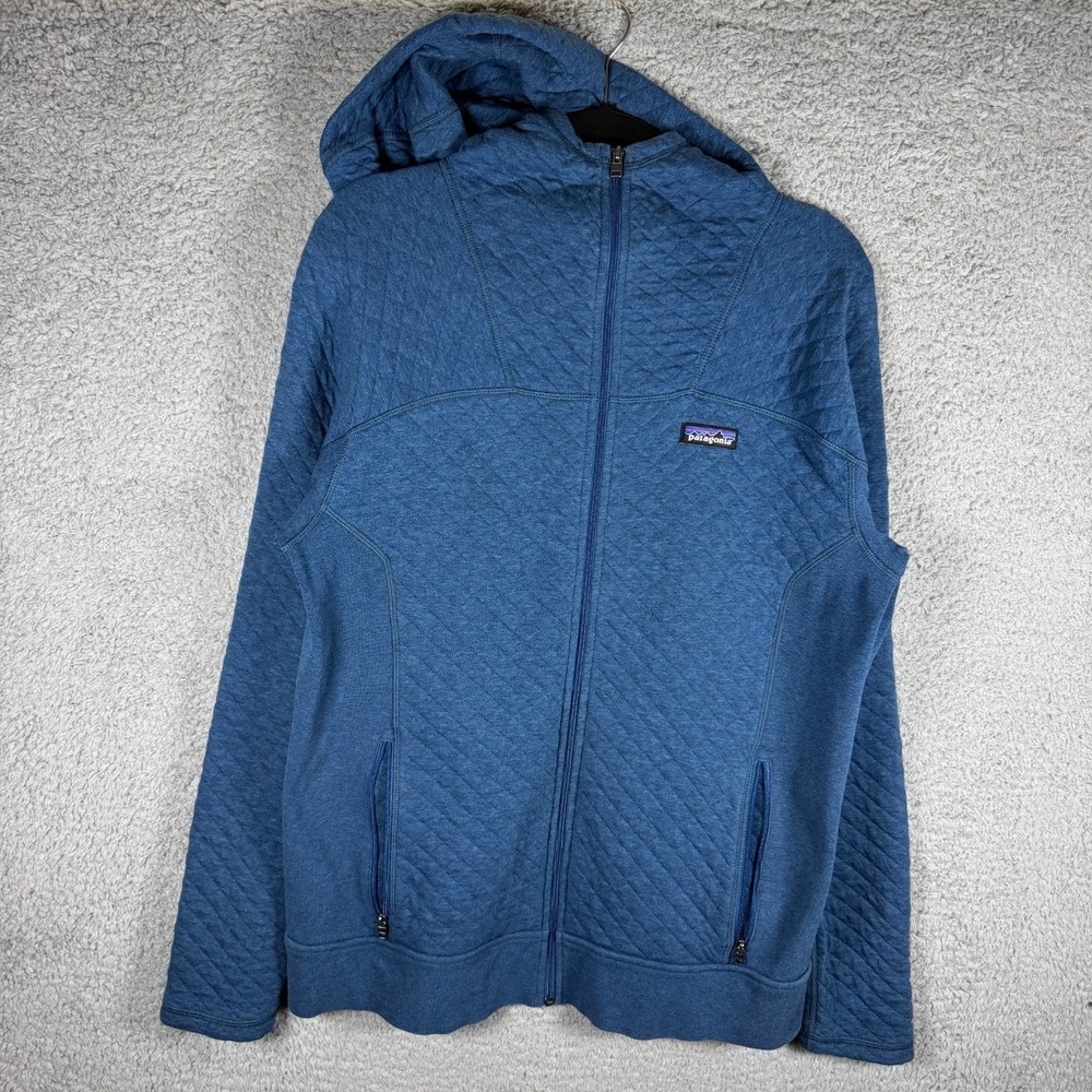 Patagonia Quilted Full Zip Hoodie Jacket Blue Women's Large Outdoors Hiking